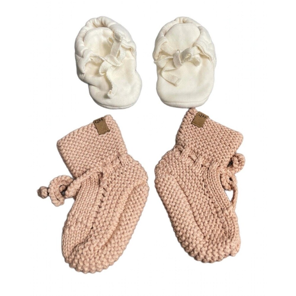 Quincy Mae Baby Booties 6-12M Cream Knit Blush Organic Neutral Boho Bundle